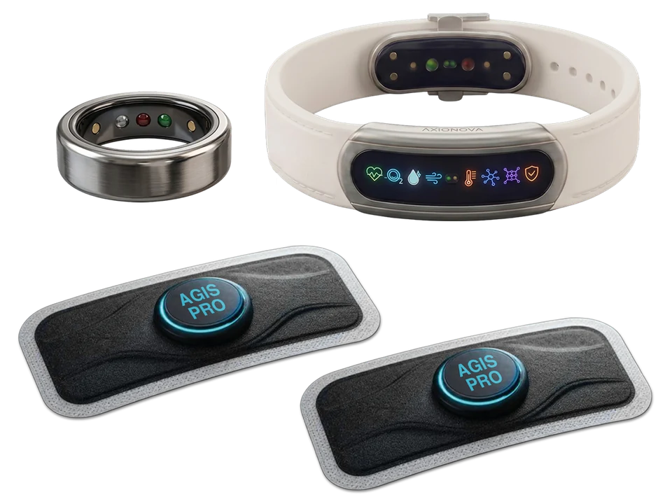 AGIS PRO™ configurations: ring, bracelet and two smart patches